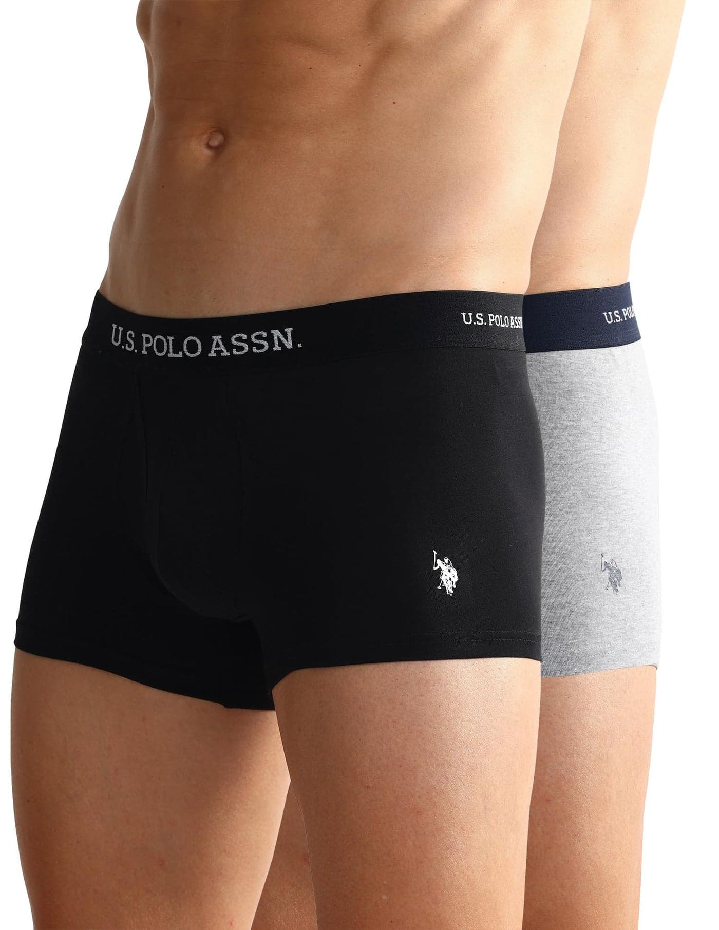 U.S. Polo ASSN. Mens Elastic Waistband Ribbed Solid OET011 Trunks - Pack of 2 Black - Grey Melange M