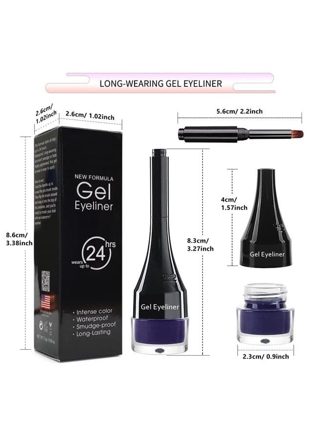 2-in-1 Gel Eyeliner Set, Tattoo Eyeliner Waterproof Smudge Proof Eyeliner Gel Eye-liner Pot Cream Eyeliner Tool with Gel Liner Brush, High Pigment Eye Makeup Gel Eye-liners for Women (Purple)