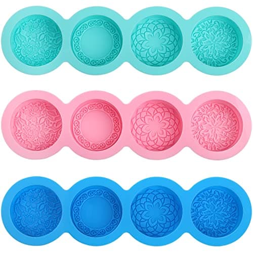 Hedume 3 Pack Silicone Soap Molds 4Cavity Different Flower Shapes Silicone Baking Mold Handmade Soap Molds Nonstick BPA Free Perfect for Soap Making Handmade Cake Chocolate Biscuit