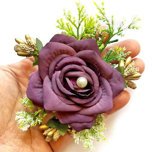 ADIKALA™ Handmade Artificial Fake Rose Flower Bunch, Flower Brooch Hamper, for Decoration, Gifting, Trousseau Packing | Fake Rose Head Flower Bunch Hamper (6, Purple)