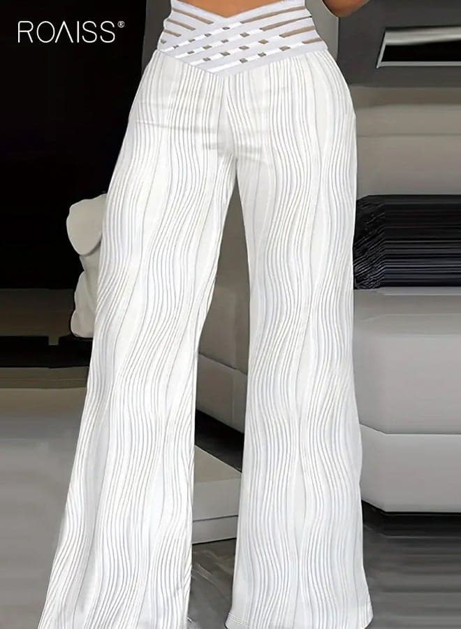 Women's Solid Color Wide Leg Pants Y2k High Waist Loose Fit Design with Comfortable Fabric for Everyday Casual Wear, Versatile and Fashionable Trousers with Wrinkles for Women's Clothing