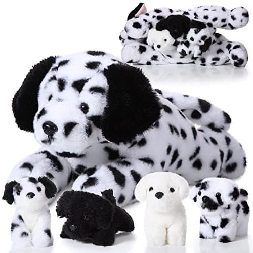Skylety 5 Pcs Dog Stuffed Animal Puppy Stuffed Animal with Babies Inside 1 Big Mommy with 4 Mini Baby Cute Soft Toys for Children Birthday Party Adopt a Puppy Favors(Dalmatians)