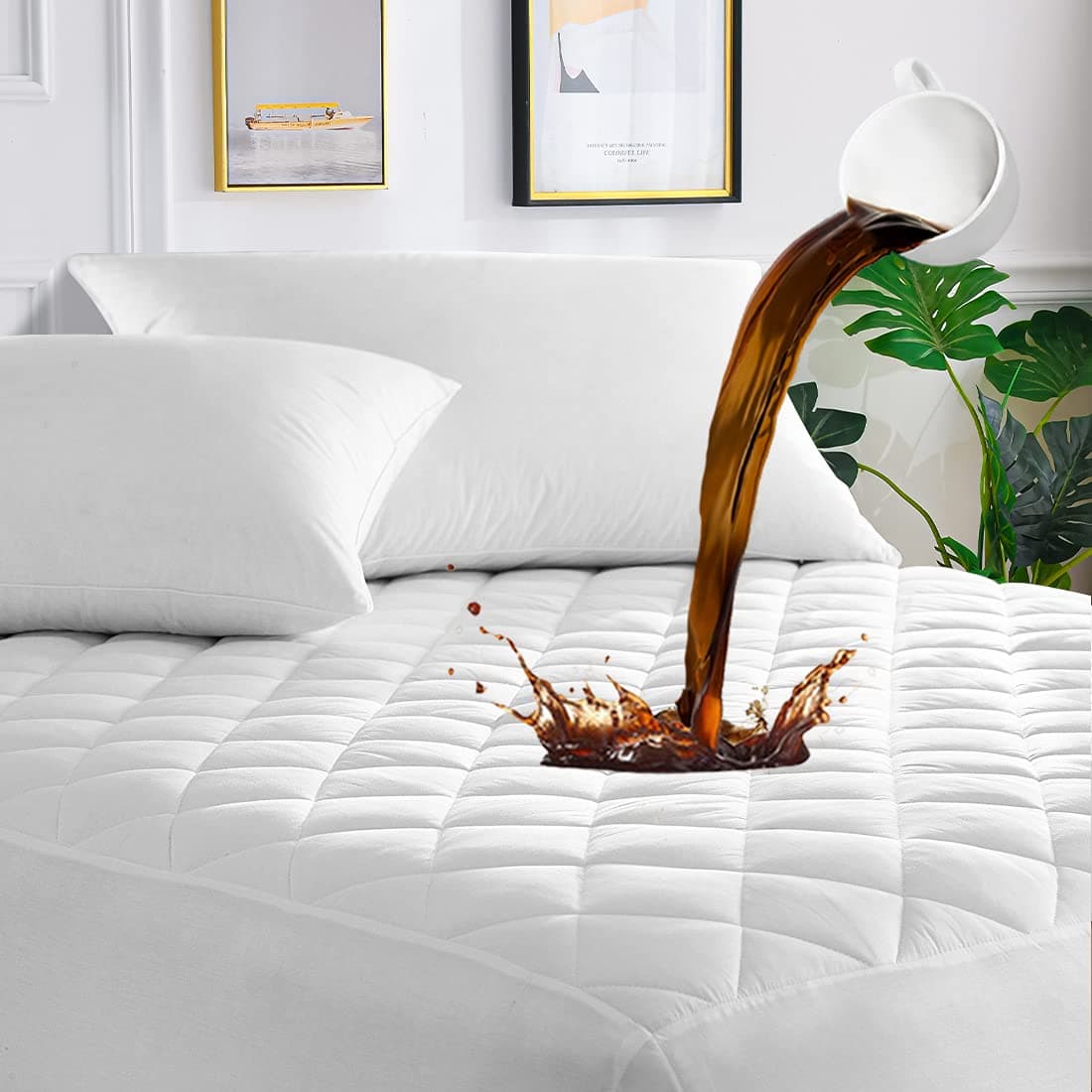 UNILIBRA Queen Mattress Protector Waterproof Deep Pocket Mattress Pad Cover Fits to 621 Breathable Hollow Cotton Filling Quilted Mattress Protector for Queen Size