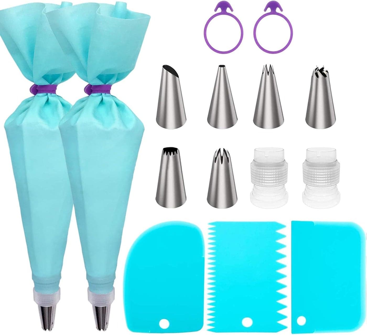 Piping Bags and Tips Set Reusable Piping Bags Frosting Piping Kit for Baking with Pastry Bags and Tips Standard Converters Silicone Rings Cake Decorating Tools Supplies for Cookie Icing Cupcake