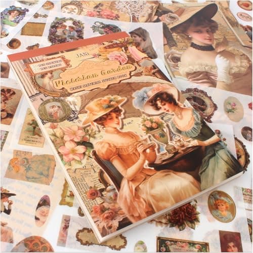 Diuhofart 50 Sheets Victorian Journaling Stickers and Collage Paper Ephemera Book for Junk Journals Supplies Scrapbooking 30 Sheets PreCut Washi Stickers 20 Decorative Background Papers