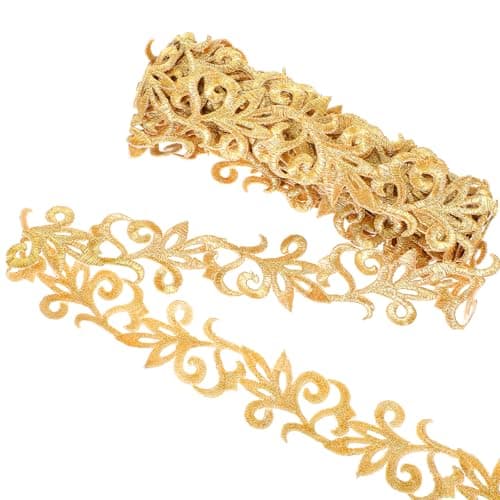 437 Yards Gold Lace Trim for Sewing Iron on Metallic Fabric Appliques Embellishments Embroidery Polyester Ribbons for Costumes Gowns Home Decor Garment Accessories
