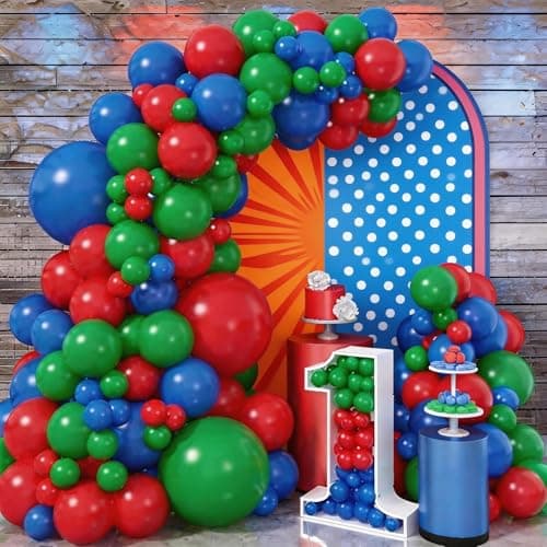 Red Blue Green Balloon Arch Garland Kit 110 Pcs Green Red and Royal Blue Latex Balloons Kit for Kids Spider Inspired Birthday Baby Shower Graduation Boys Party Decorations