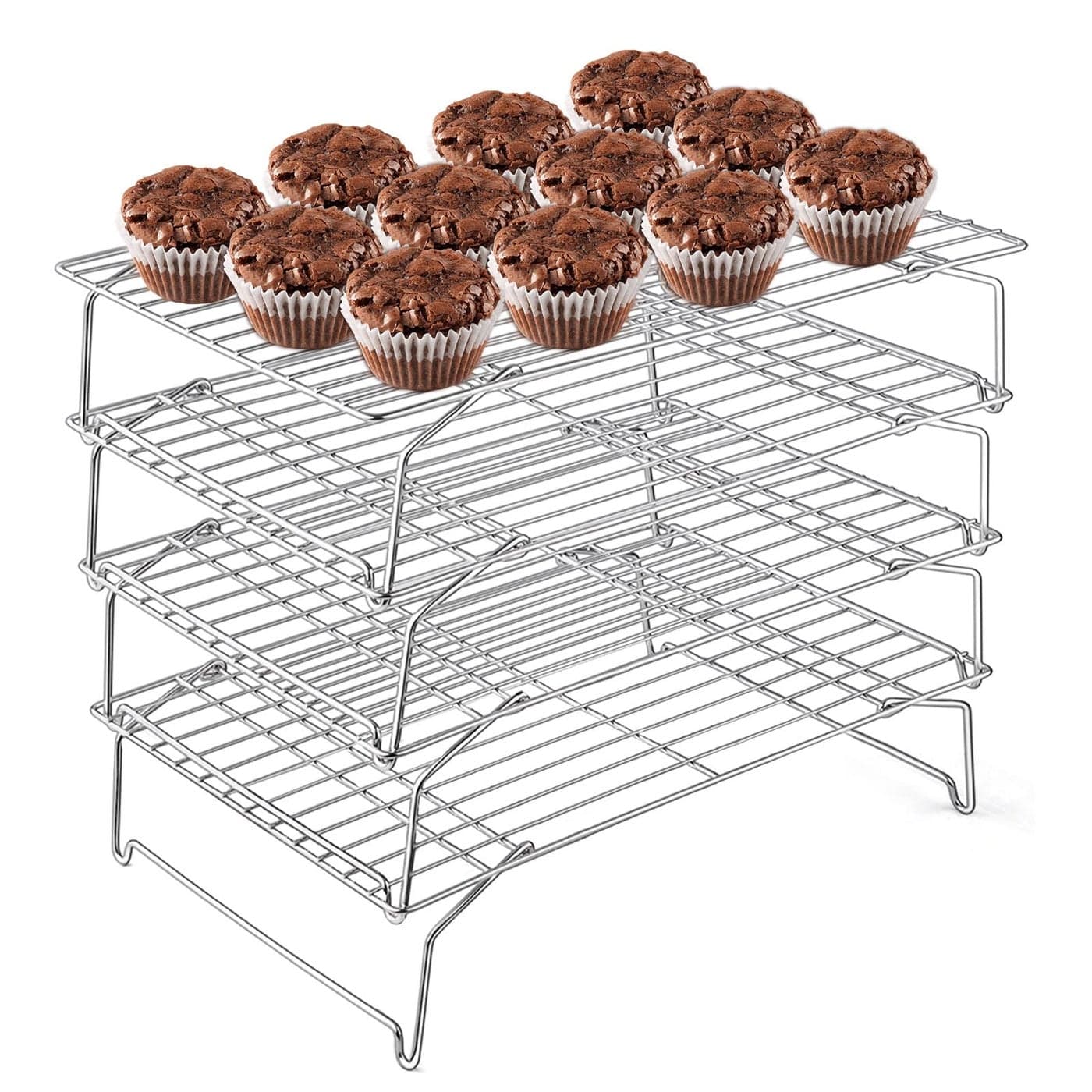 Efar 4Tier Cooling Rack 15x101 Stainless Steel Stackable Wire Cooling Rack for Baking Cooking Cookies Folding Leg Nontoxic Oven Safe Dishwasher Safe