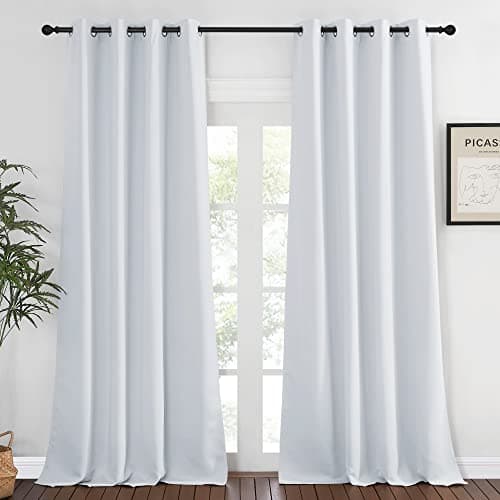 NICETOWN Room Darkening Long Curtain 52 inches W x 108 inches Greyish White 1Pack Home Fashion Ring Top Thermal Insulated Window Treatment Drape for Nursery
