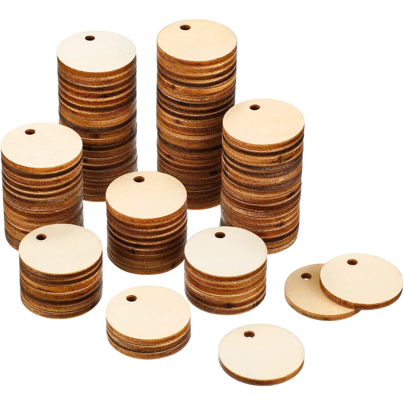 100 Pieces Unfinished Round Wooden Circles with Holes Round Wood Discs for Crafts Blank Natural Wood Circle Cutouts for DIY Crafts Party Birthday Christmas Decoration 1 Inch