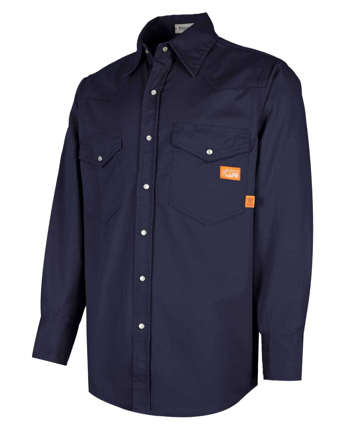 Titicaca FR Shirt for Men Pearl Snaps Flame Resistant 100 C 75oz Navy Welding Shirt