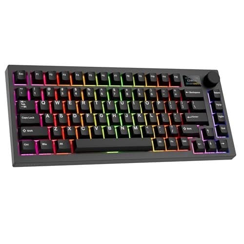 TECWARE Spectre 75% RGB Mechanical Gaming Keyboard with Customizable LCD Screen, Multi-Function Knob, Gasket Mount, South Face 5-Pin Universal Hot-Swappable Sockets Black Candy Red Switch