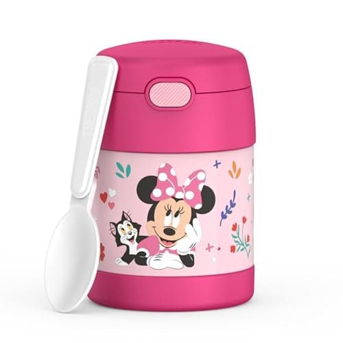 THERMOS FUNTAINER Insulated Food Jar, 10 Ounce, Kid Friendly Food Jar with Foldable Spoon, Preschool Minnie