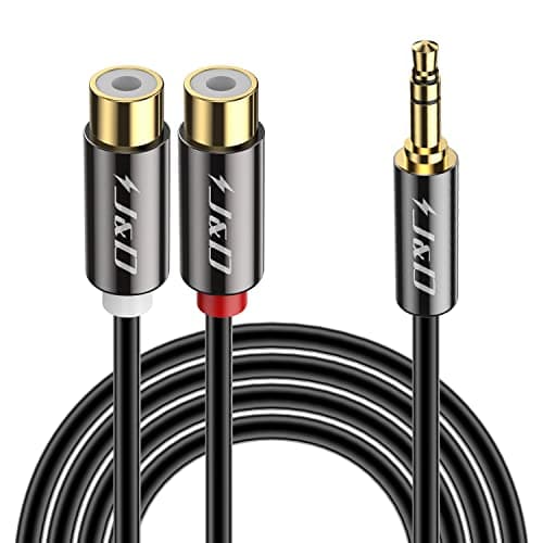 J&D RCA to 3.5mm Cable, 1/8 inch 3.5mm Auxiliary Male to 2RCA Female Stereo Audio Cord Gold Plated Aux Y Splitter for Smartphone, Tablet, MP3, Computer, Speaker, 3 Feet
