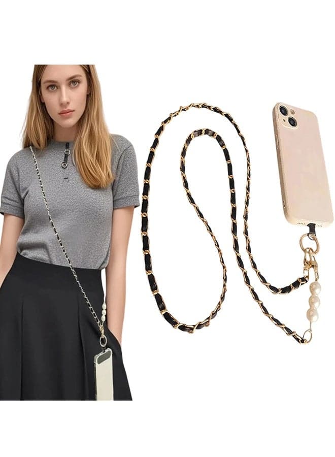 Fashion Black Pearl Cell Phone with Lanyard Pearl Clip Design,Fashionable Cell Phone Chain and Purse Straps Replacement Crossbody