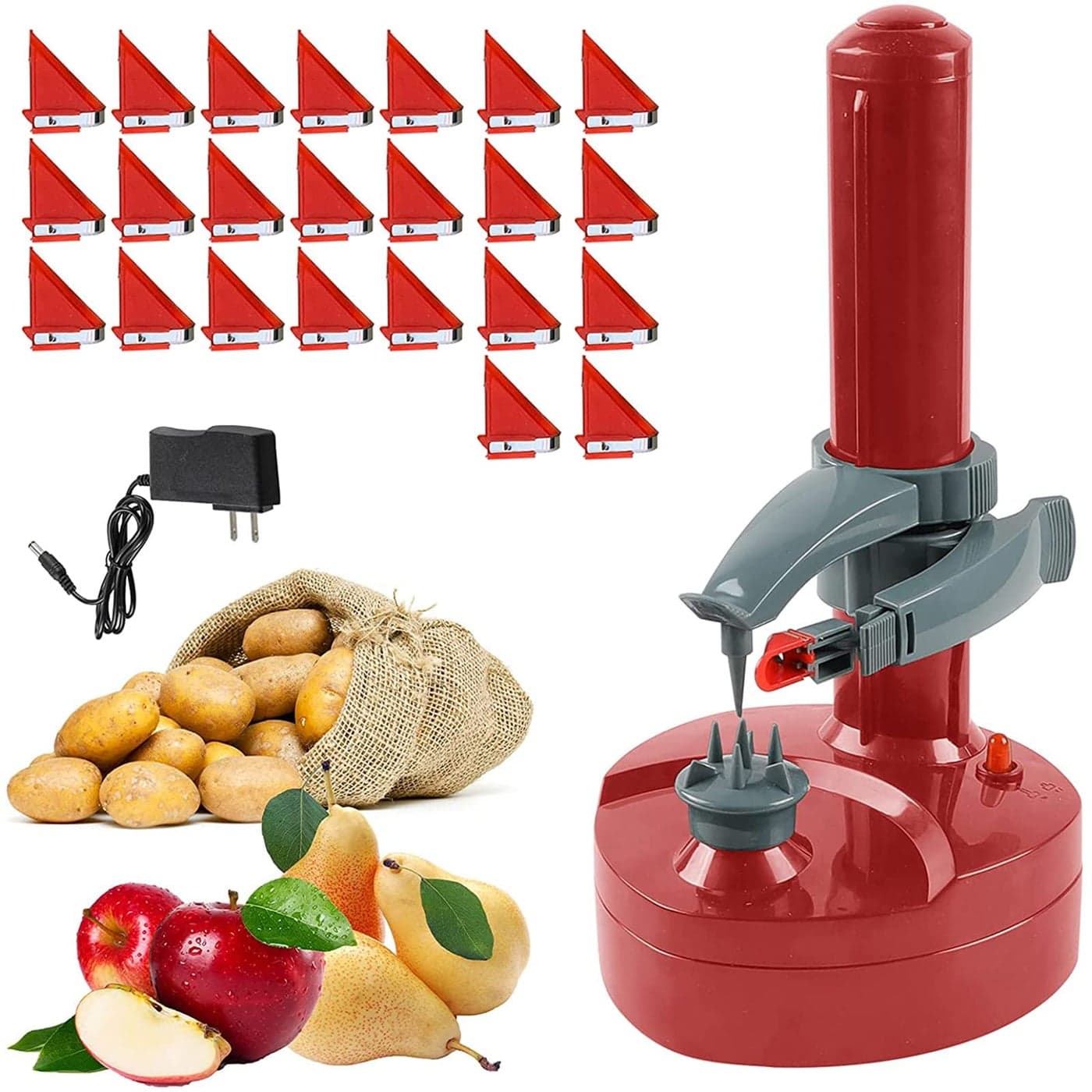 Electric Potato Peeler with 23 Replacement Blades Rotato Express Stainless Steel Automatic Rotating Fruits Fruit Potato Peeler Vegetables Cutter Apple Paring Machine Kitchen Peeling Tool
