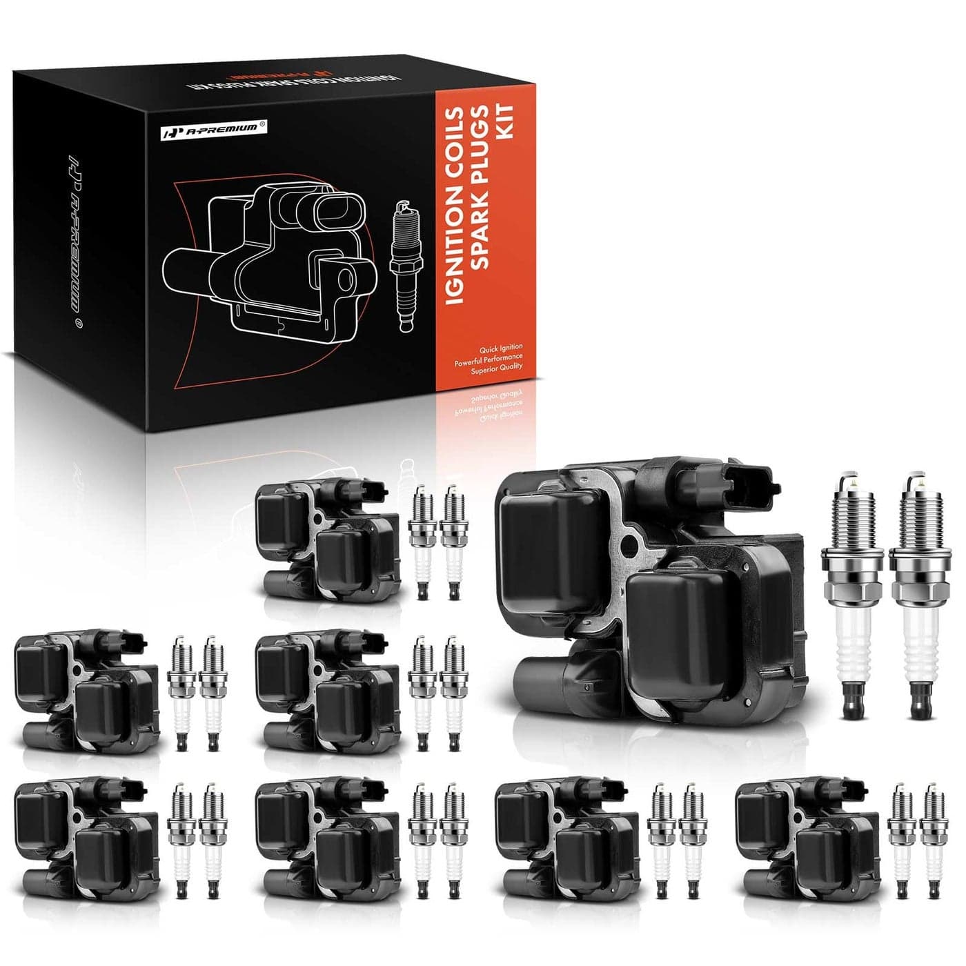 APremium Set of 8 Ignition Coil Pack and Iridium Spark Plugs Compatible with MercedesBenz E500 S430 CL500 CLK500 S500 SL500 CLK430 G500 G55 AMG