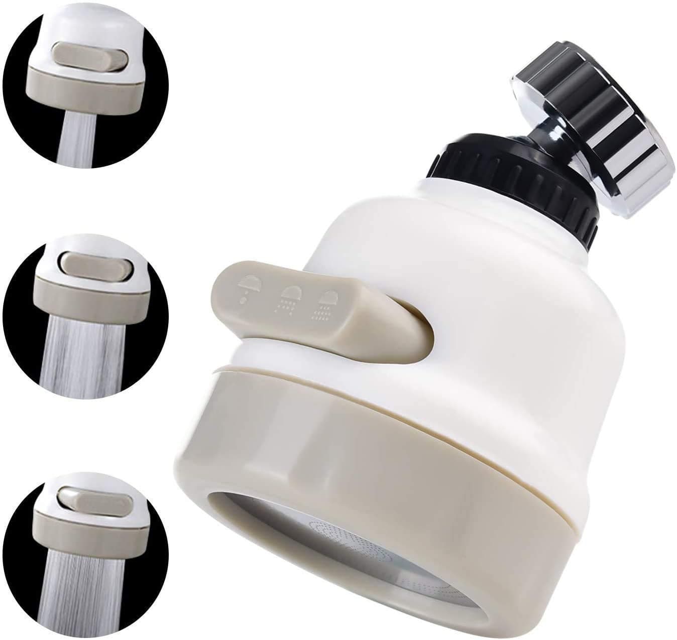 Gijaxe 360 Rotating WaterSaving SprinklerSink Faucet Swivel Aerator 3Modes Gear Adjustable Flexible Head Nozzle Anti SplashProof Filter Extender Sprayer for Kitchen Bathroom