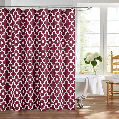 Biscaynebay Textured Fabric Shower Curtains 72" X 72", Burgundy Morocco Pearl Printed Linen Modern Hotel Luxury Quality Cloth Bathroom Curtains Machine Washable