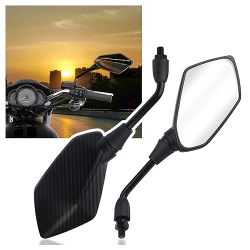2PCS Motorcycle Mirrors with 8mm & 10mm Bolt,Carbon Fibre HD Motorcycle Mirrors for Handlebars,360° Adjustable Motorcycle Accessories Wide Angle Rear View Mirror (Carbon Fibre)