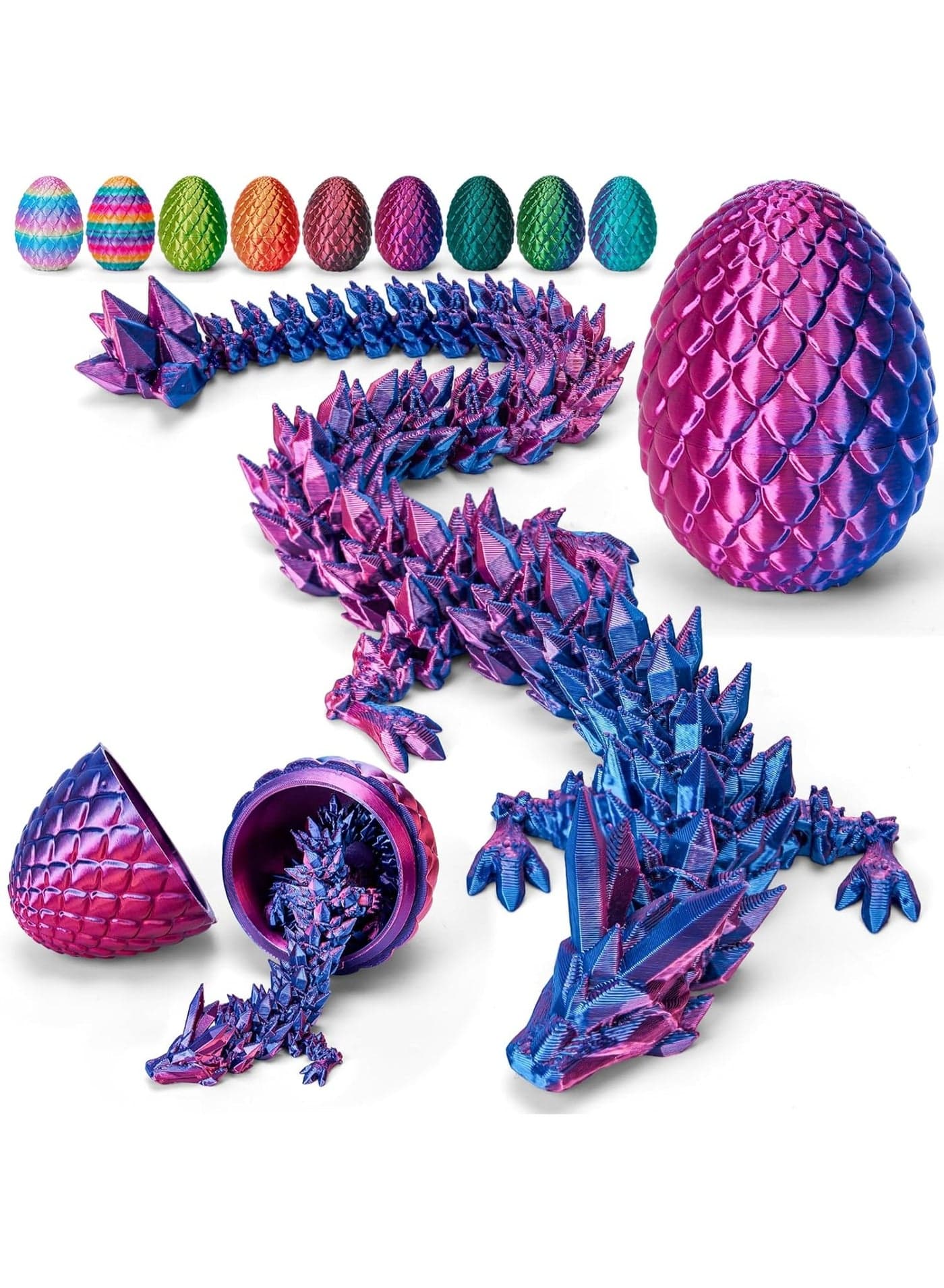 11.2" 3D Printed Dragon Egg, Cool 3D Printer Articulated Crystal Dragon Toys for Kids, Collectible Gift Decoration, Surprise Animals Figurines Fidget Dinosaur Eggs Toys for Boys Girls Kids Teen, Birthday Gift