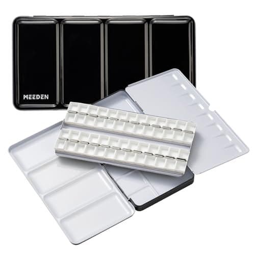 MEEDEN Empty Watercolor Paint Palette Travel Water Color Palette Tin with 48 Half Pans Portable Metal Palette Tin Box Black