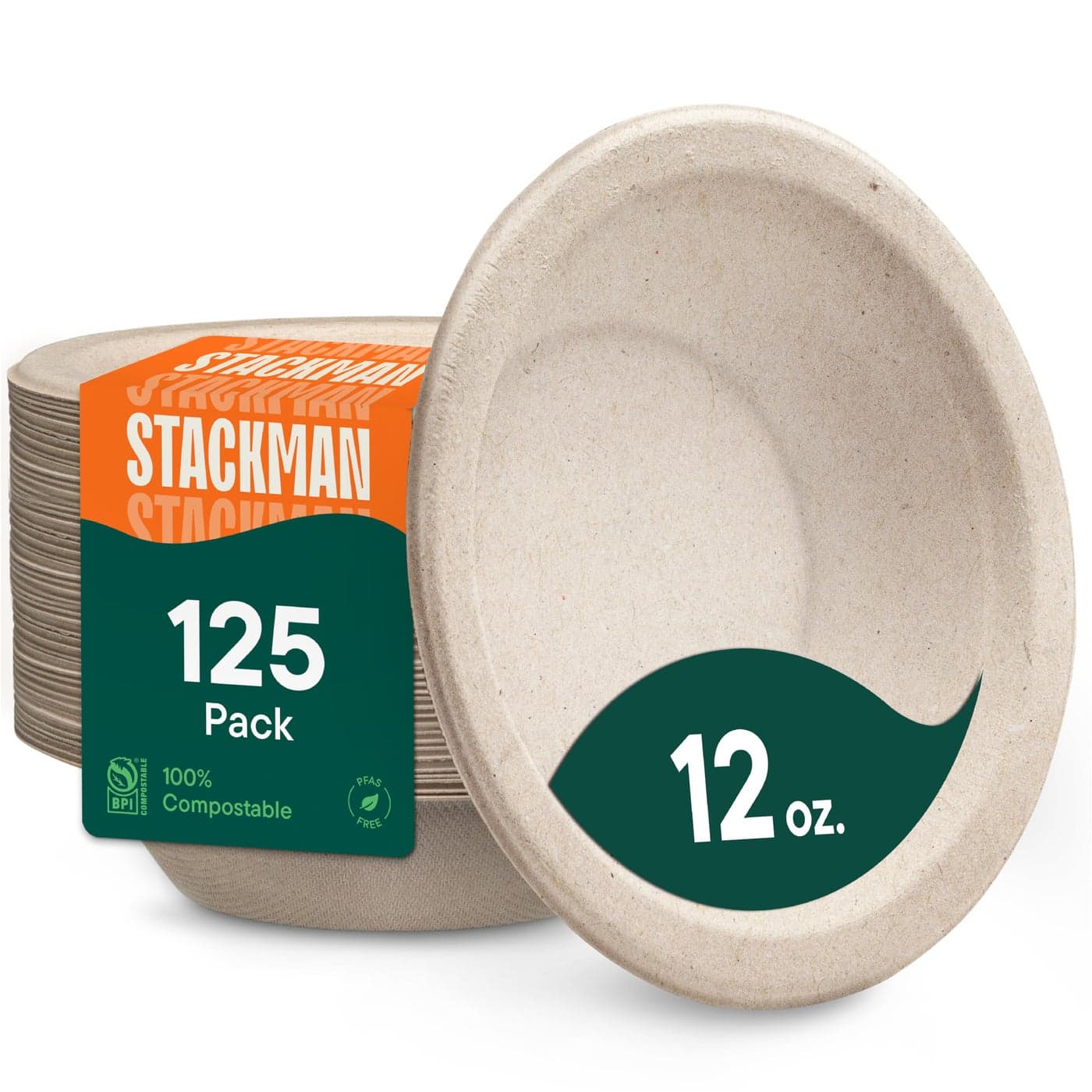 Paper Bowls 100 Compostable Disposable Soup Bowl 125Pack 12 oz Heavy Duty EcoFriendly Biodegradable Bagasse Hot Food Plates and Bowls Natural Brown BPI Certified PFASFree