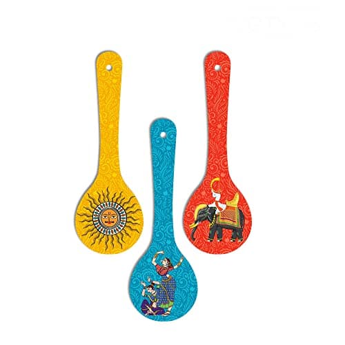 Artvibes Dancing Women Elephant & Sun Traditional Indian Folk Art Decorative MDF Wooden Wall Art for Home | Home Decor | Wall Accent | Wall Art Print | Unique Gift Items (WH_5010NN), Set of 3