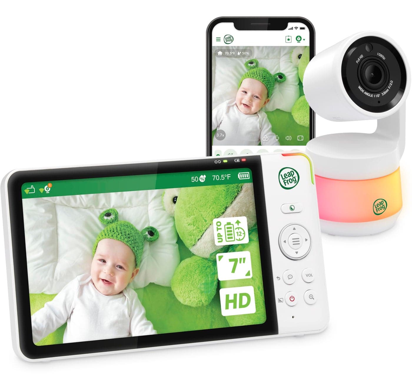 LeapFrog LF930HD Baby Monitor 7 720p HD DisplayVideo Baby Monitor with Camera and Audio 1080p Smart Remote Access360 Pan TiltColor Night Light Vision TwoWay Intercom