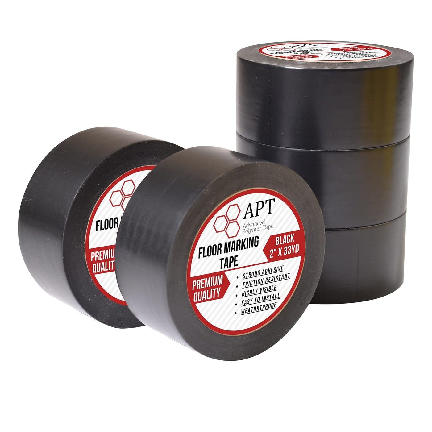 APT Multi Color Marking Tape Premium Safety Marking and Dance Floor Splicing Tape 6 mil Thick Black 5 Roll