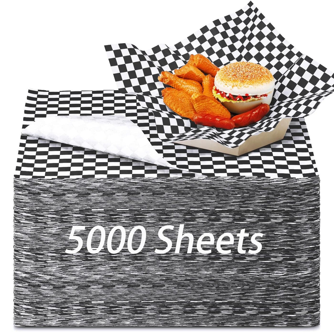 Sieral 5000 Sheets Sandwich Wrap Sheet 12 x 12 Inch Wax Paper Bulk Fast Food Basket Liners Disposable Parchment Paper Grease Resistant for Party Restaurant WrappingBlack White