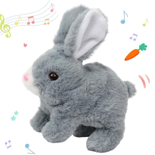 Hopearl Hopping Rabbit Interactive Electronic Pet Plush Bunny Toy with Sounds and Movements Animated Walking Wiggle Ears Twitch Nose Gifts for Toddlers Birthday Gray 7