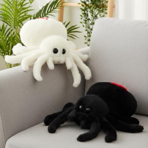 Soulchen Black White 2 Pack Soft Jumping Spider Plush Giant Spider Stuffed Animal Toy 98inch Cute Realistic Huggable Large Plush Throw Pillow Doll Gift for Kids Sofa Room Decor
