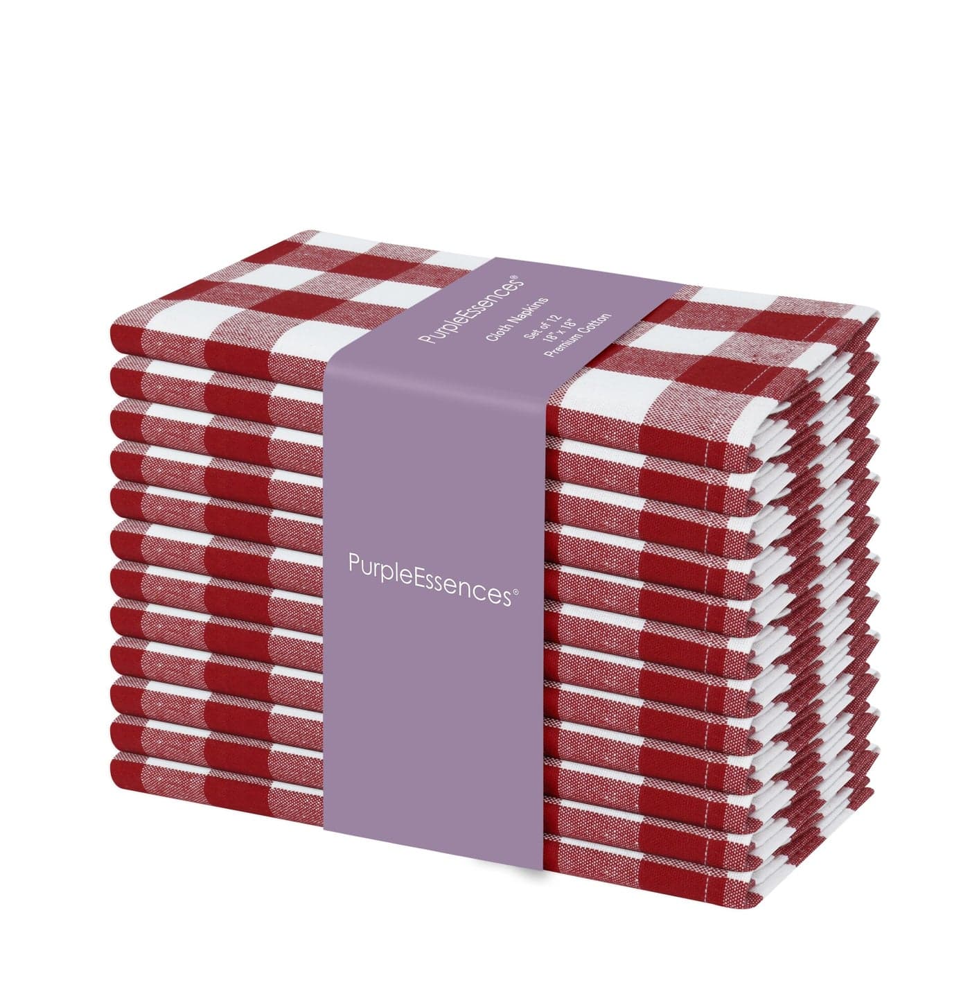 PurpleEssences Buffalo Plaid Cloth Napkins - Mitered Corners - Spring Easter Summer - Gingham Check Dinner Napkin - Set of 12-100% Cotton - 18x18 Inch - Reusable Washable - Red and White