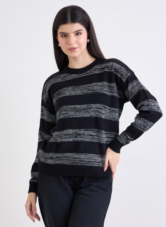 Styli Black Striped Boxy Fit Sweater