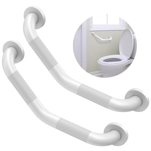 16 Inch Angled Shower Grab Bar White, Munzong 2 Pack Anti Slip Bathroom Grab Bar, Knurled Bathroom Balance Bar,Safety Hand Rail Support Handicap Elderly Injury Senior Assist Bath Handle-1.25” Tube