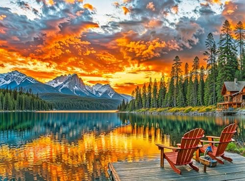 Cross Glory Dockside Reflections 1000 Piece Jigsaw Puzzle for Adults Tranquil Sunset Lake Scene Challenging Puzzle for Adults EcoFriendly Materials for Nature Lovers