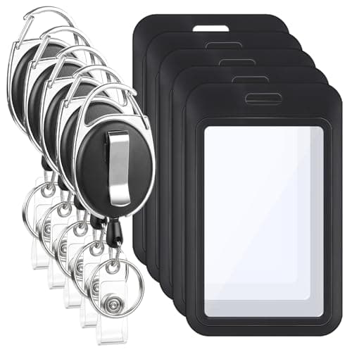 5 Pack Badge Holder Retractable Clip Heavy Duty Reels with Double-Sided Windows Sliding ID Badge Holder for Women Nurse Teacher Student