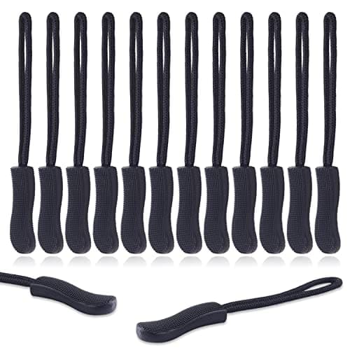 CooBigo 12Pack Zipper Pull Replacement, Golf Bag Parcord Zipper Pull Tab Replacement for Backpack, Jackets, Pants, Boots, Coats, Luggage - Balck(Universal Extender)