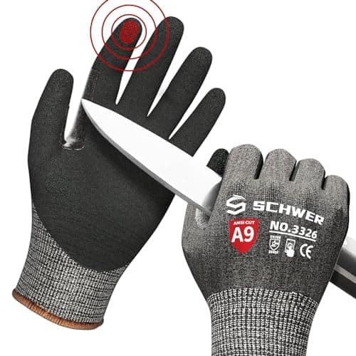 Schwer ProGuard Highest Level Cut Resistant Work Gloves PR3326 for Extreme Protection,ANSI A9 Cut Gloves with Reinforced Thumb, Non Slip, Breathable, Durable, Touch-screen, Non PFAS, Black 1 Pair(S)