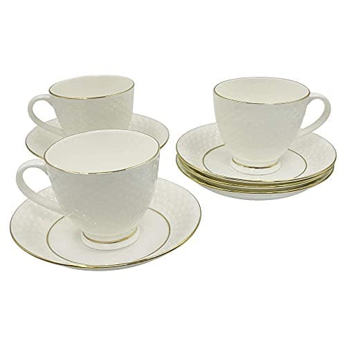Home-Cart Bone China Gold Line Tea Cup Saucer Set - (12 Pieces Size-140 ml, White)