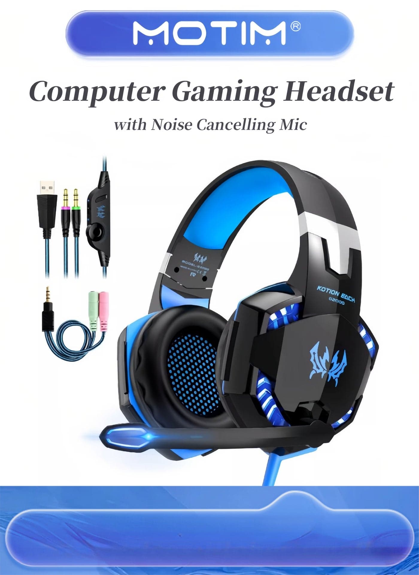 Computer Gaming Headset Over-Ear Stereo Sound with Noise-Cancelling Mic Comfortable Earpads One-Key Control