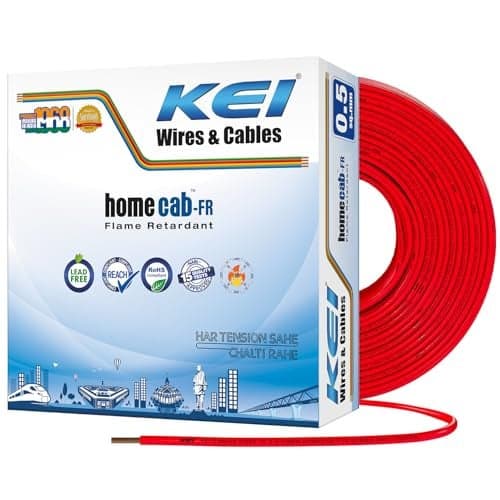 KEI WIRES & CABLES Homecab 0.5 sqmm 1 Core Copper Flame Retardant House Wire PVC Insulated Cable for Domestic & Industrial Electrical Wiring (Red, 90 Meters)