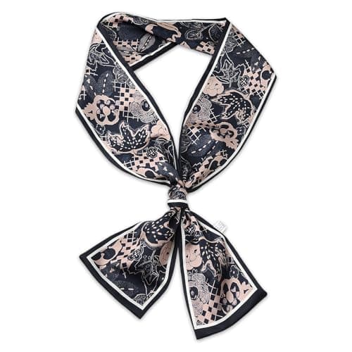 TecoKart Female Silk Neck Scarf for Women, Floral Print Stylish Satin Scarves for Suit, Blazers, Shirts, Ideal Neckerchief for Every Occasion - 59''4.7, Black