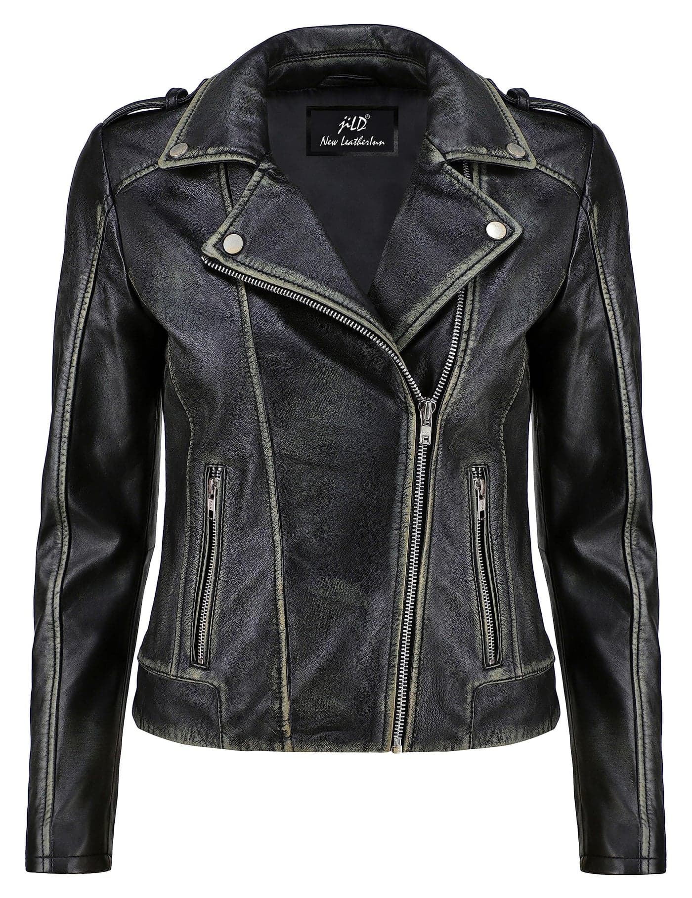 Jild Biker Style Vintage Leather Jacket Women Casual Fashion Motorcycle ZipUp Lightweight Coat Collar Women Leather Jacket DistressedXL