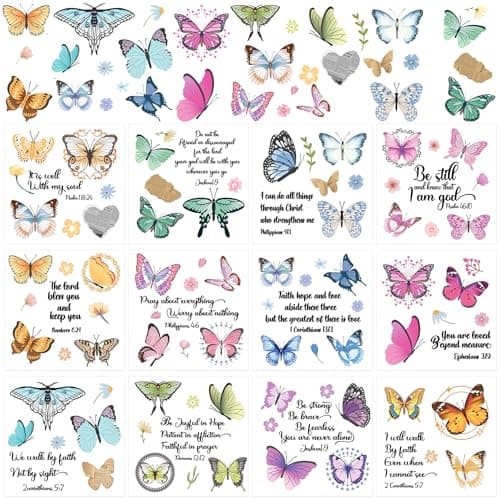 Rub on Transfers for Crafts Furniture 12 Pcs Bible Verses Rub on Transfer for Crafting Decals Butterfly Rub on Transfer Stickers for Wood Glass Dressers DIY Home Decor