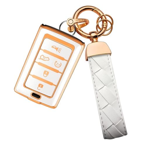 Bqepe for Jeep Key Fob Cover Keychain Fit for 2021-2025 Grand Cherokee Grand Wagoneer Smart Key Shell Case (Lvory white, 5 Buttons-B)