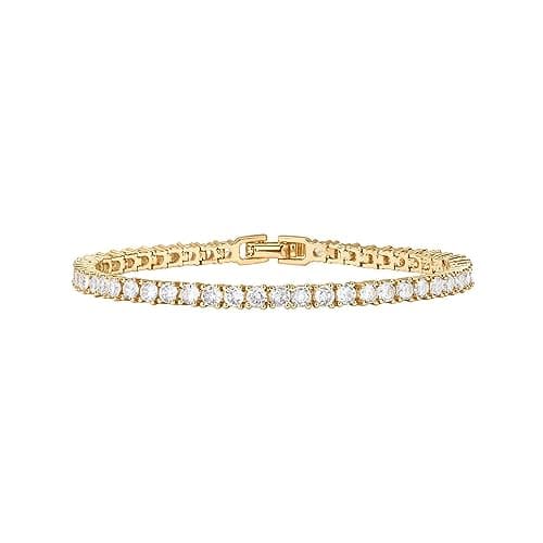 PAVOI 18K Yellow Gold Vermeil Tennis Bracelets for Women - 3mm Cubic Zirconia Classic 925 Sterling Silver Gold Tennis Bracelets for Women and Men - Trendy CZ Jewelry Gifts - Size 6.5 Inches