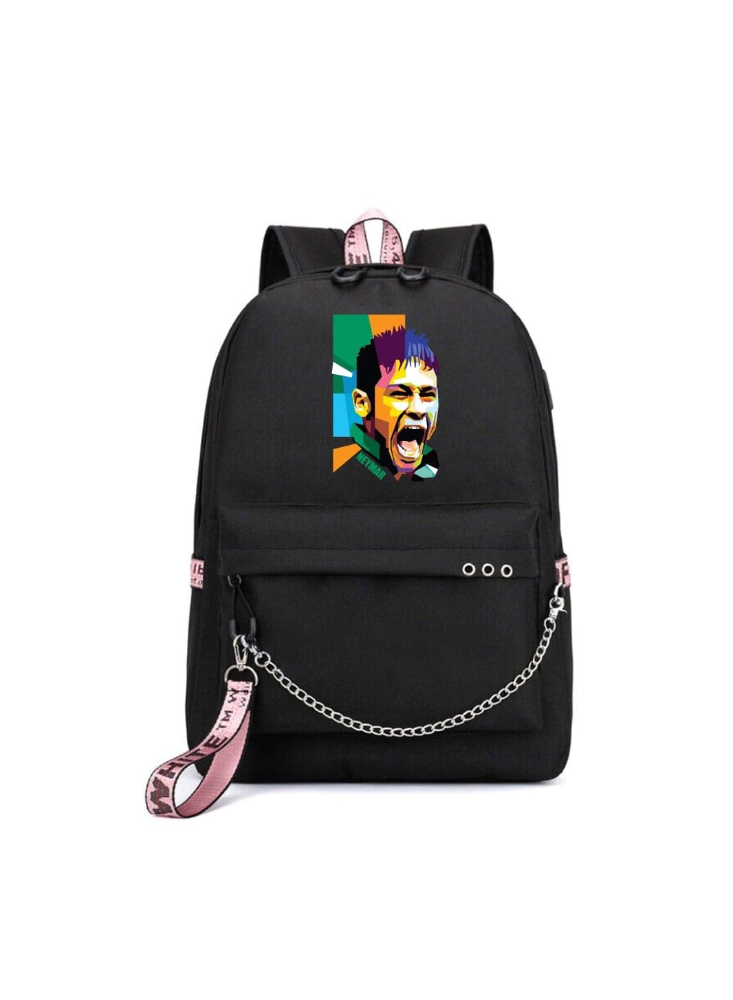 Football Super Hero Neymar Printed Backpack - Perfect for Football Sports Fan for School - Travel Bag with Charging Port For Boys