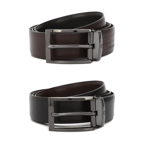 Louis Philippe Men 100% Italian Leather Matt Gun Metal Buckle Formal Reversible Belt